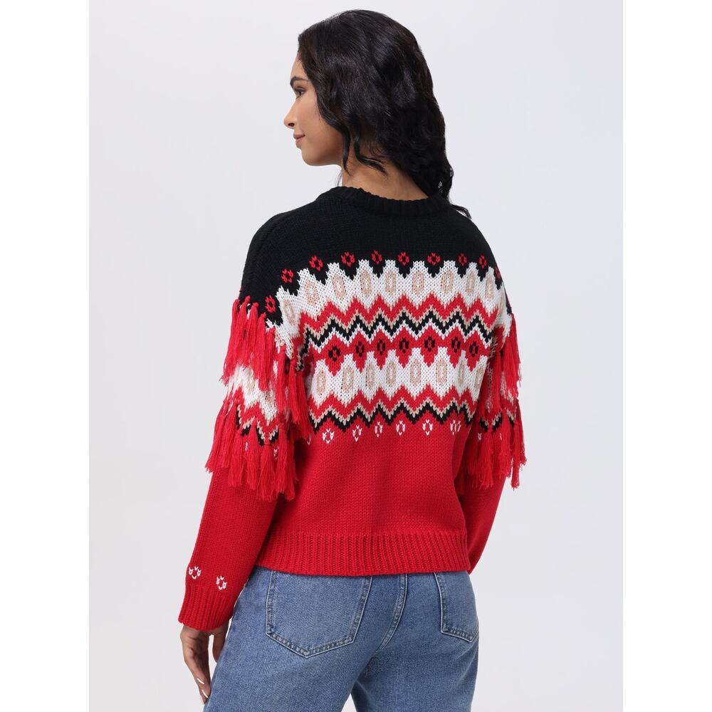 $159 NWT 525 America XS Margaret Fringe Fair Isle Pullover in the Red Motif colo - Picture 2 of 8